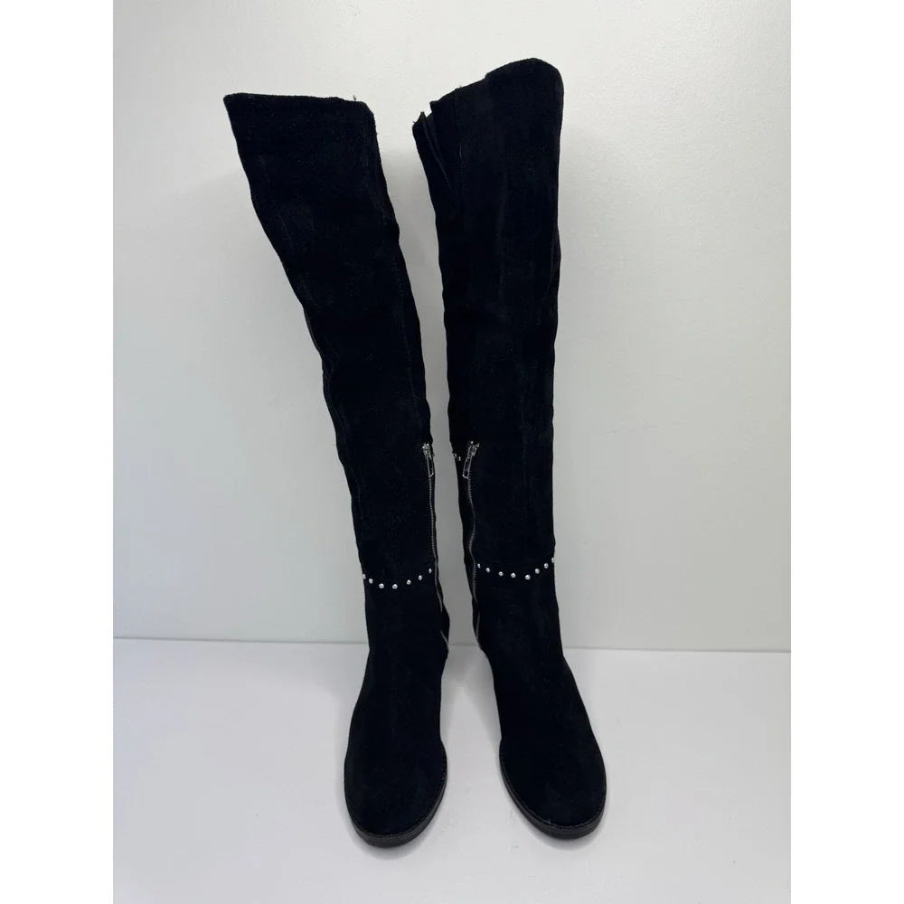 Design Lab Lord & Taylor 'Odel' Black Suede Studded‎ Over the Knee Boots Sz 7